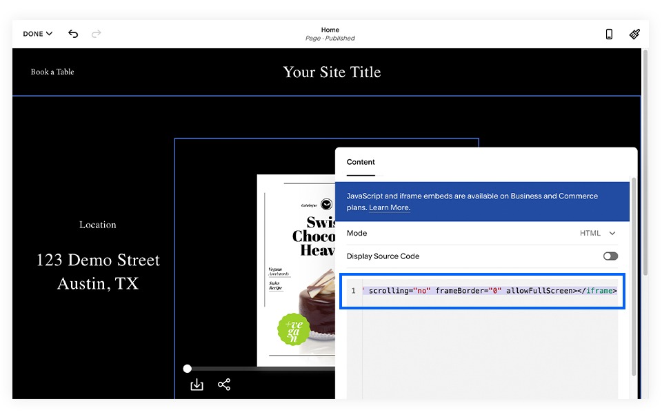 Embedding a flipbook on Squarespace